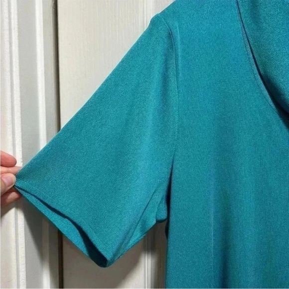 Exclusively Misook Blue Cowl Neck Short Sleeve Top Shirt Shoulder Pads Sz XL - Picture 5 of 10